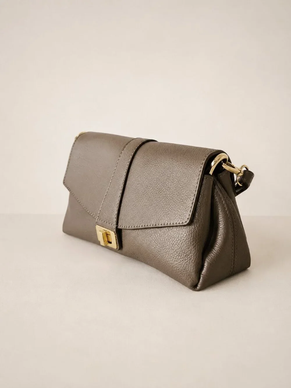 Taupe Italian Leather Crossbody Bag, Structured Shoulder Purse, Genuine Leather